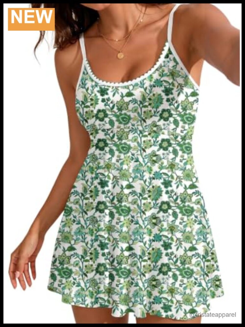 One Piece Swimdress Tummy Control Floral Whip Stitch with Pocket